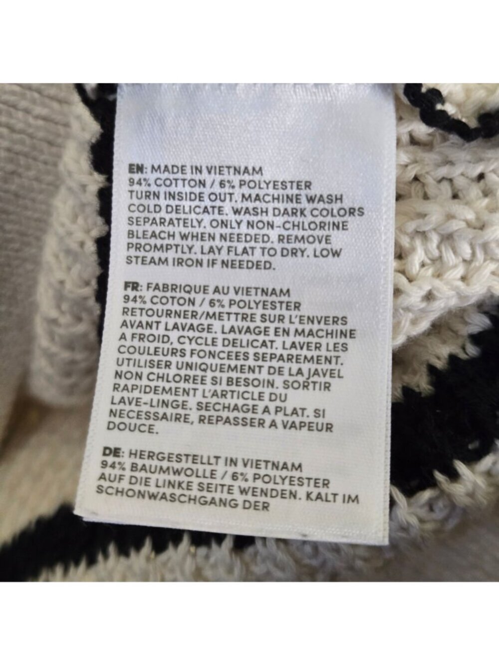 Lands' End Cotton Boucle Johnny Collar Shake Pullover Black Cream 2024 Size M - Picture 7 of 8